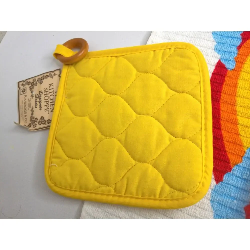 Vintage RA Briggs Rainbow Kitchen Linens Set Towels Potholders 70s 80s Deadstock